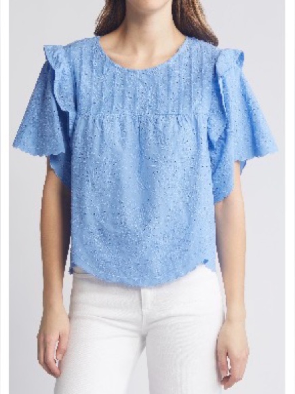 Wit & Wisdom Light Blue Eyelet Flutter-Sleeve Blouse Provence Blue